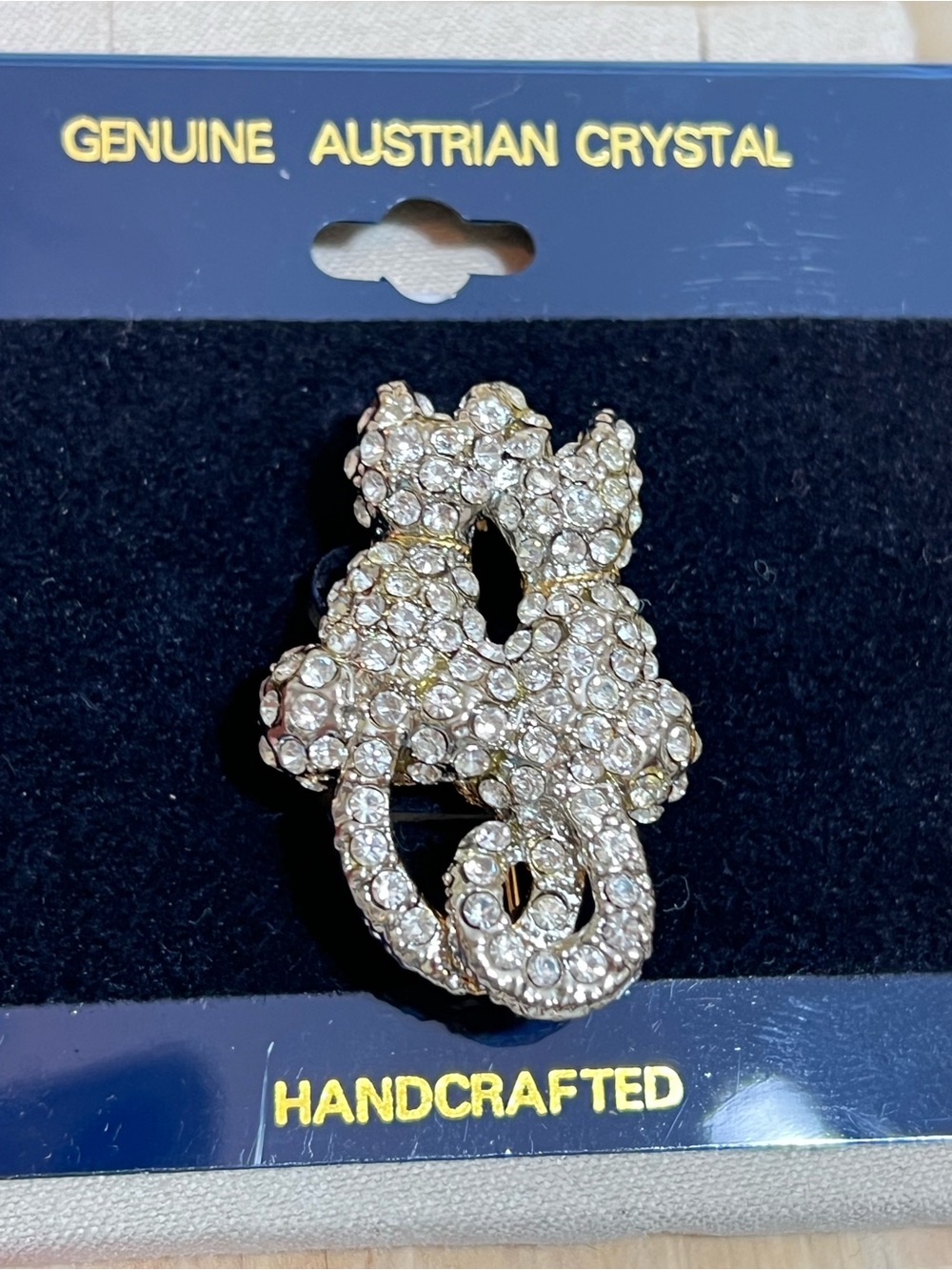 Vintage Genuine Austrian Crystal Cat Brooch - Stamped NWT